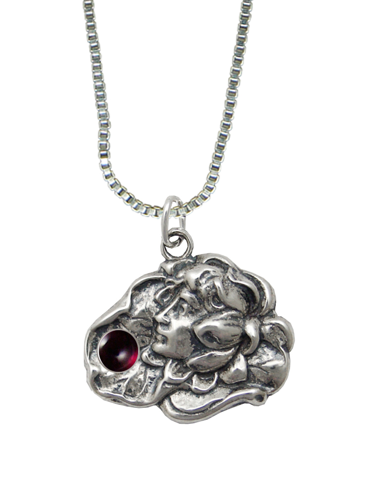 Sterling Silver Victorian Woman Maiden Pendant With Garnet